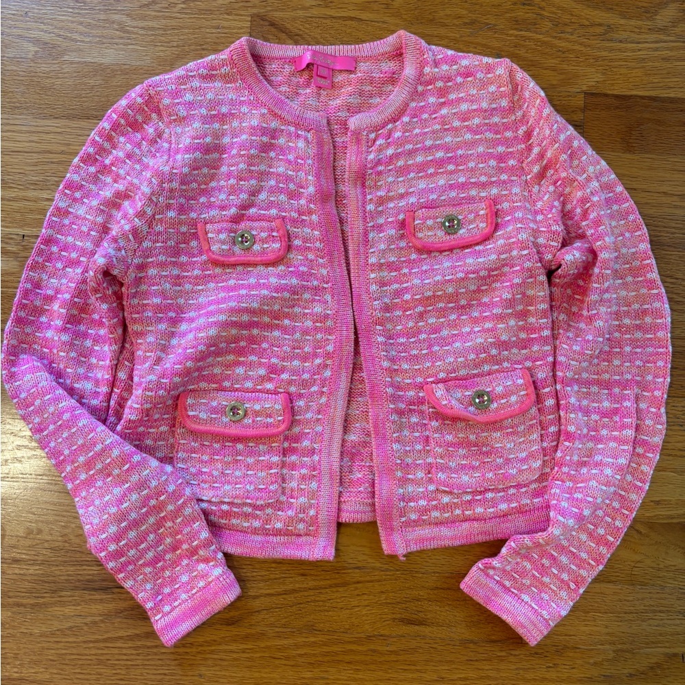 Lilly Pulitzer Kienna Cardigan in Aura Pink Metallic Marl Size XS